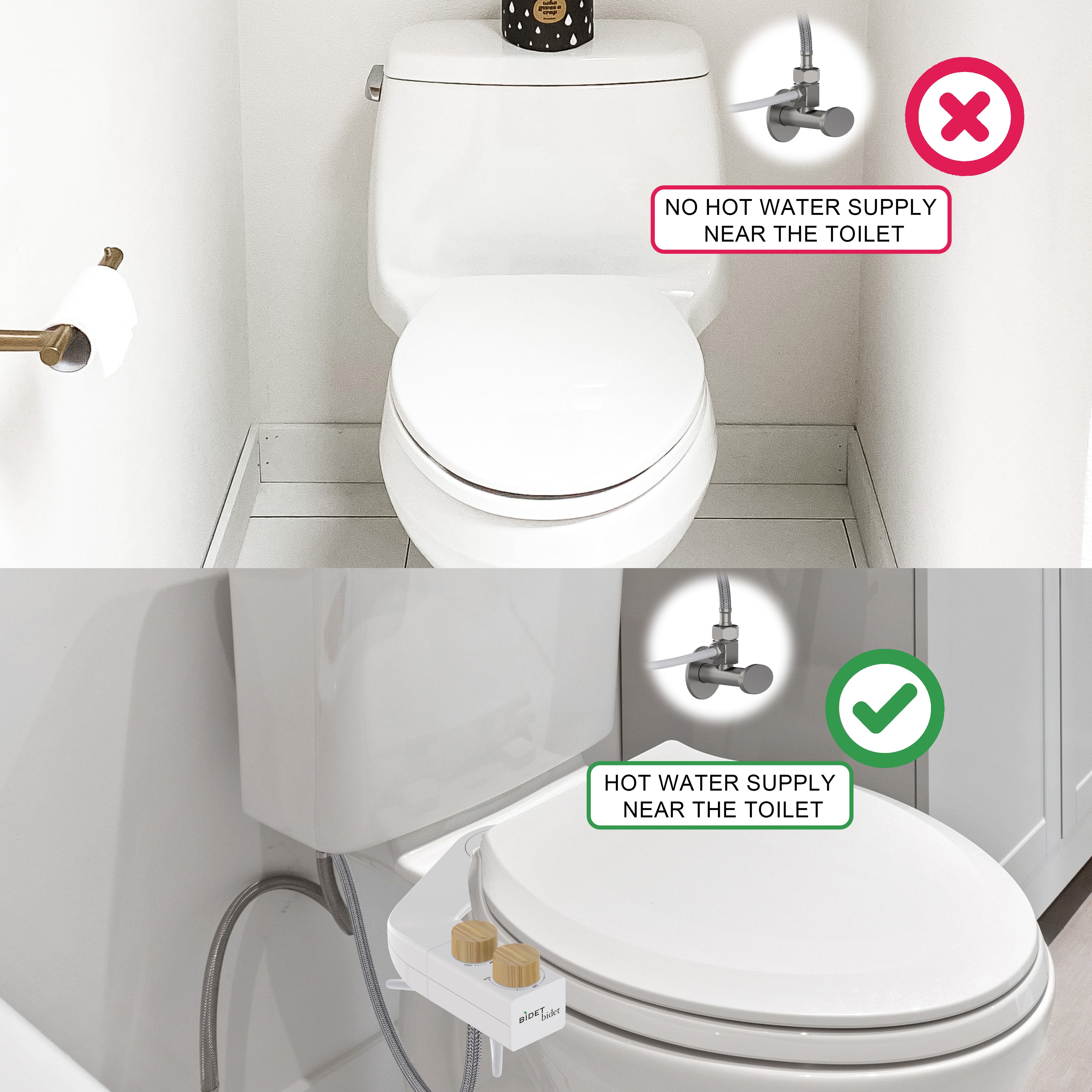 Reversible Left/Right Ultra Slim Warm Water Bidet Non Electric - Toilet Attachments