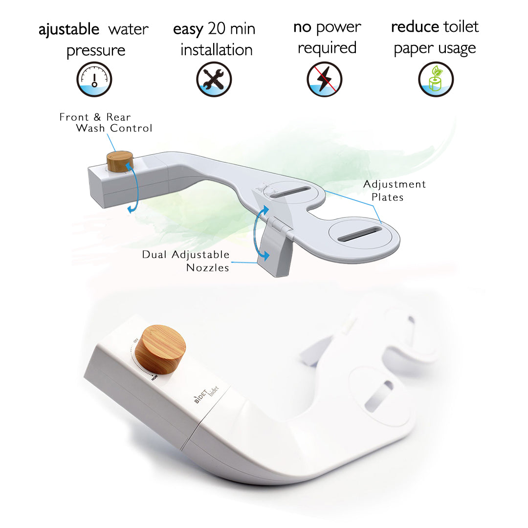 Reversible Left/Right Ultra Slim Fresh Water Bidet Non Electric - Toilet Attachments